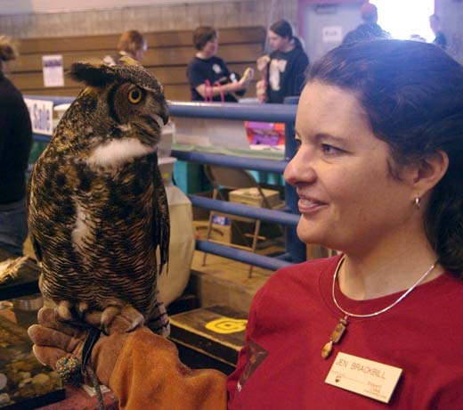 Jen Brackbill and great horned owl